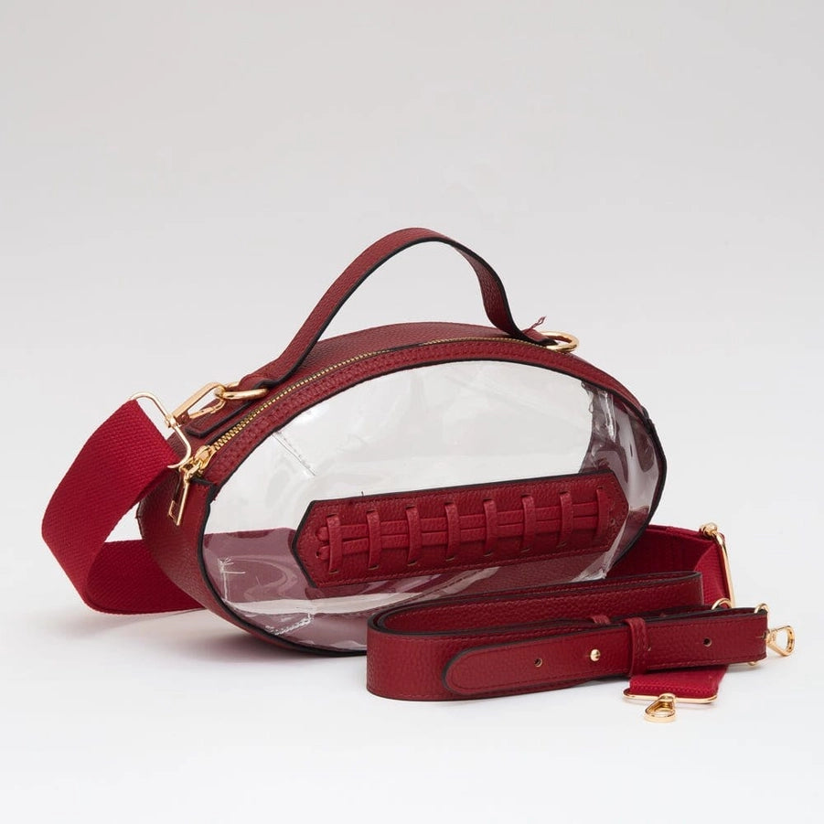 CLEAR GAMEDAY FOOTBALL STITCH DETAIL CROSSBODY BAG - BURGANDY