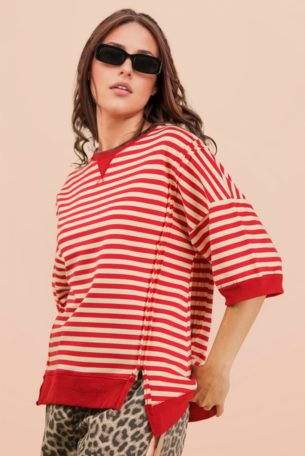 OVERSIZED STRIPE CASUAL KNIT TOP