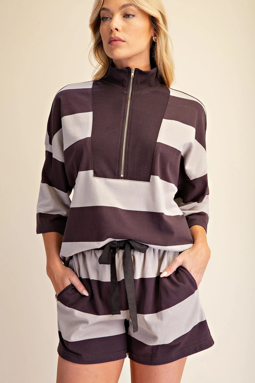 Waist Elastic Band Stripe Sweat Shorts