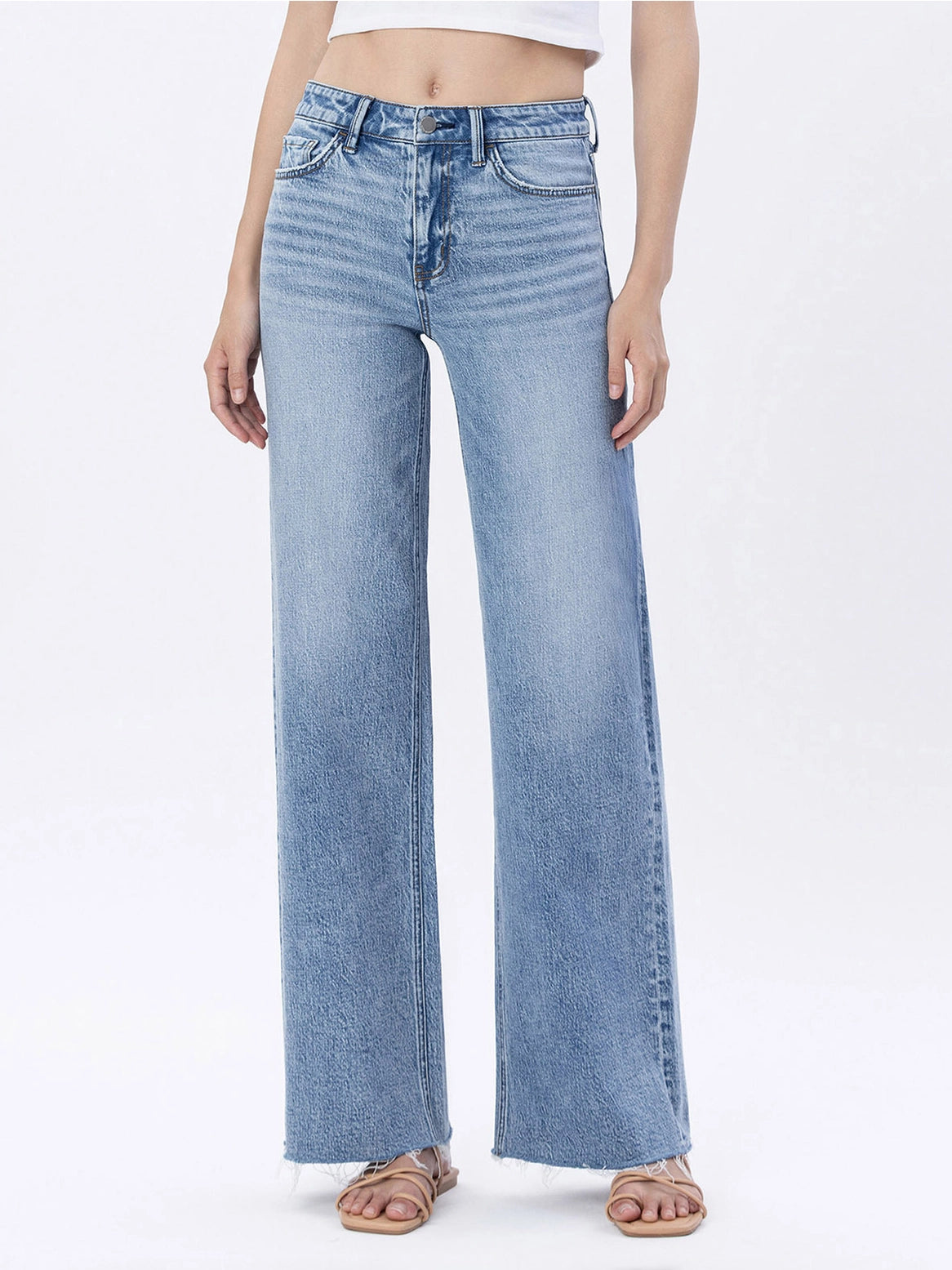 Flying Monkey High Rise Raw Hem Wide Jeans