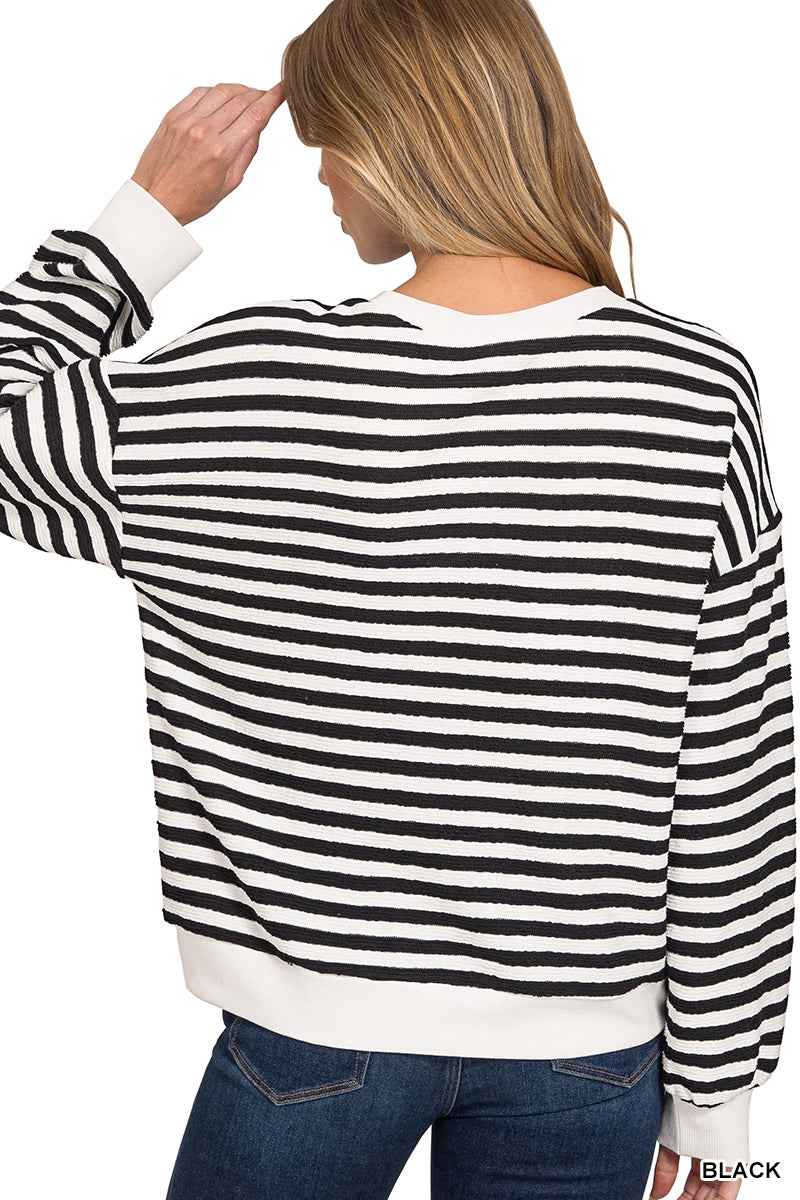 Striped rib banded pullover