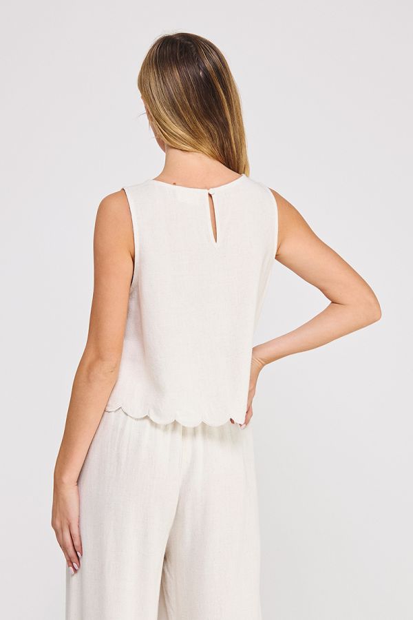 Soft Linen Blend Scallop Edge,Tank