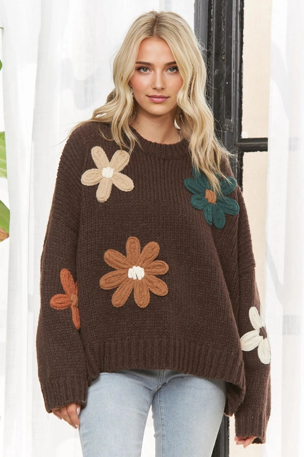 Floral Applique Knit Sweater Top