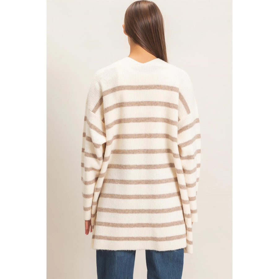 OPEN FRONT STRIPE CARDIGAN-SAND