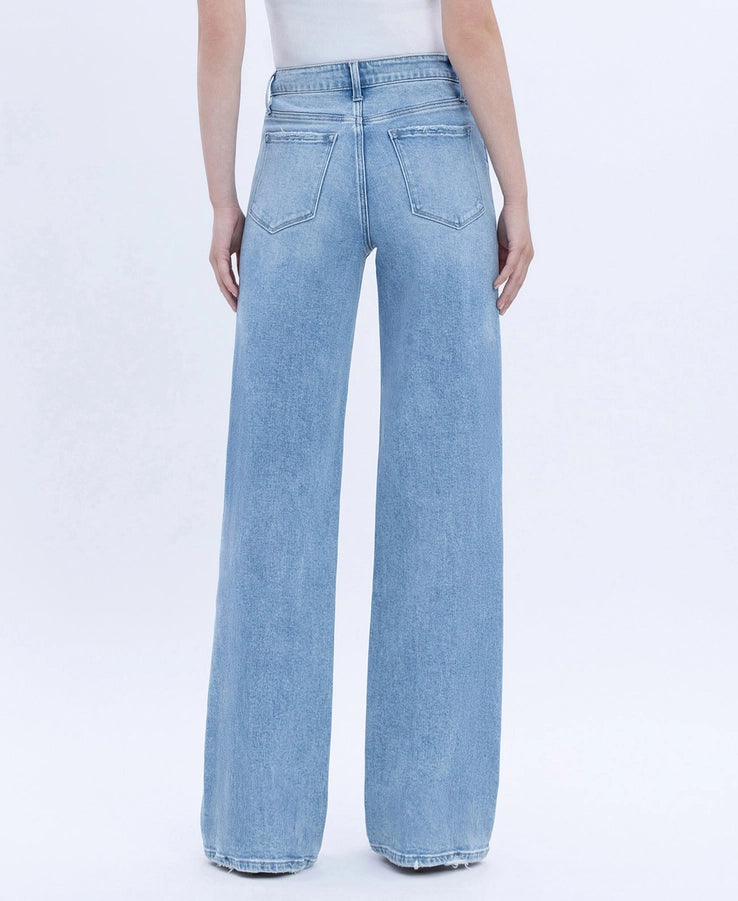 Flying Monkey High Rise Full Length Light Wash Wide Jeans