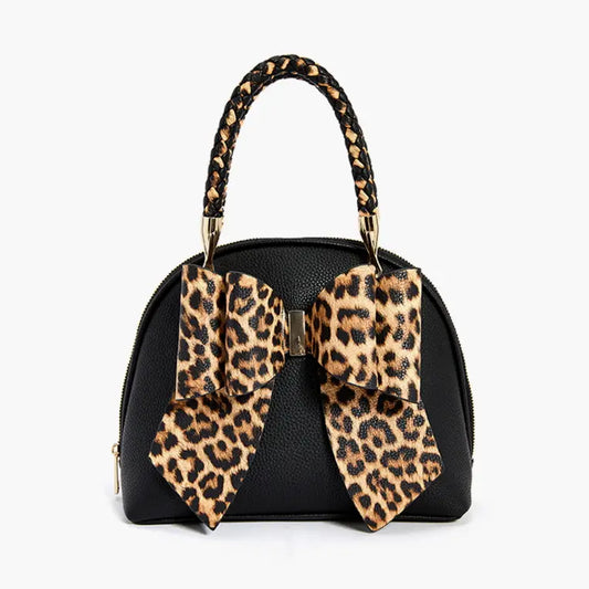 E9 Leopard Top Handle Bow Bag