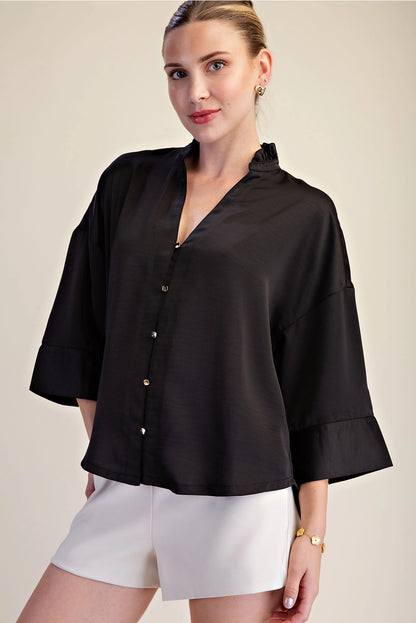 V-Neck Metal Button Down Shirt