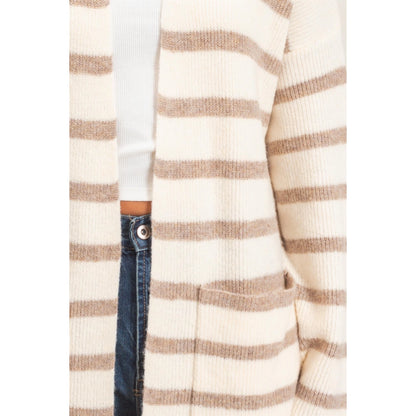 OPEN FRONT STRIPE CARDIGAN-SAND