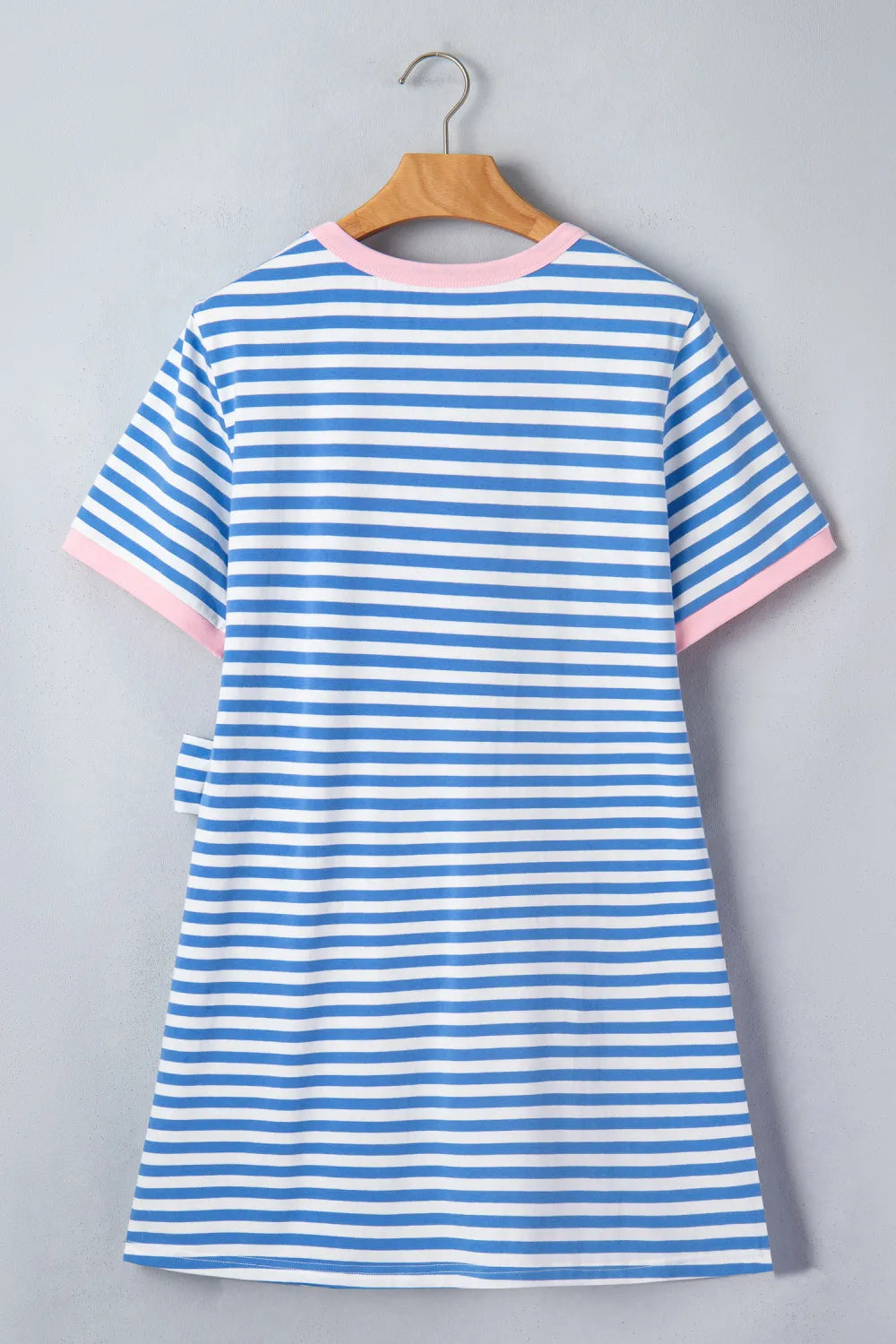 Sky Blue Stripe Nautical Tie Contrast Trim Round Neck T Shirt Mini Dress
