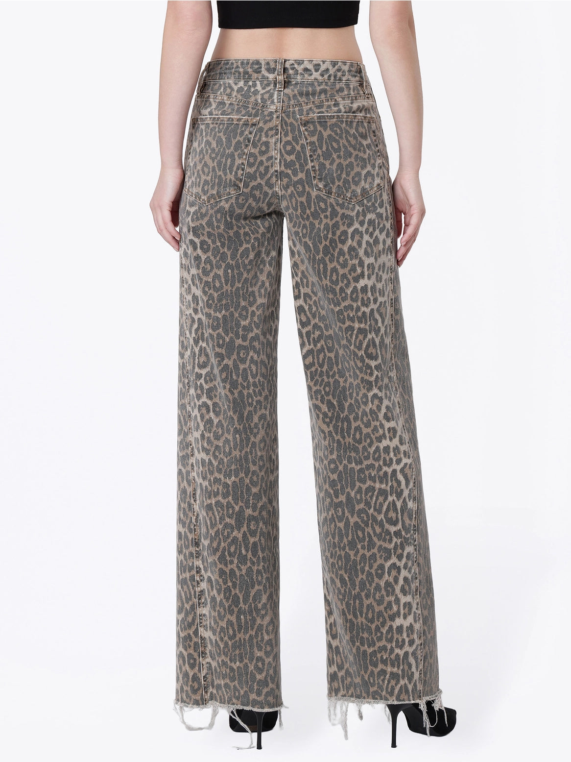 FLYING MONKEY HIGH RISE SIDE SEAM DETAIL LEOPARD WIDE LEG JEAN