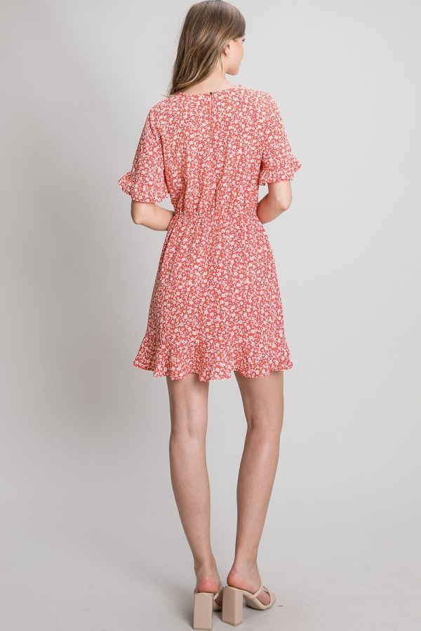 Woven Print Flutter Dress with Front Tie Detail