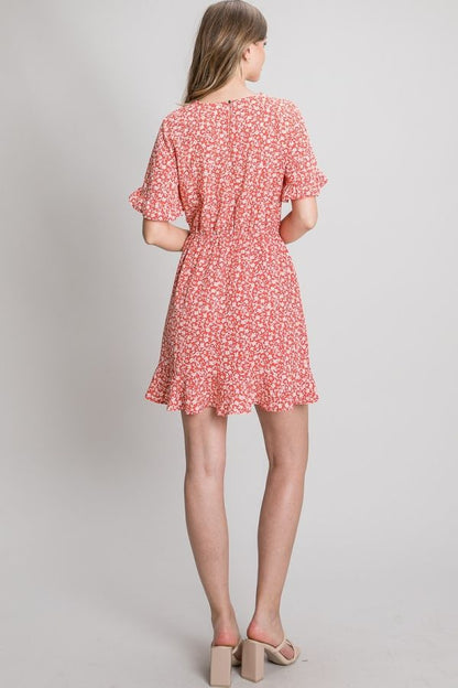Woven Print Flutter Dress with Front Tie Detail