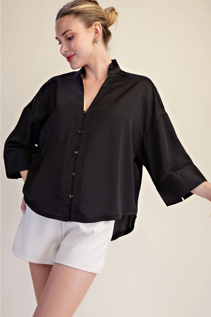 V-Neck Metal Button Down Shirt