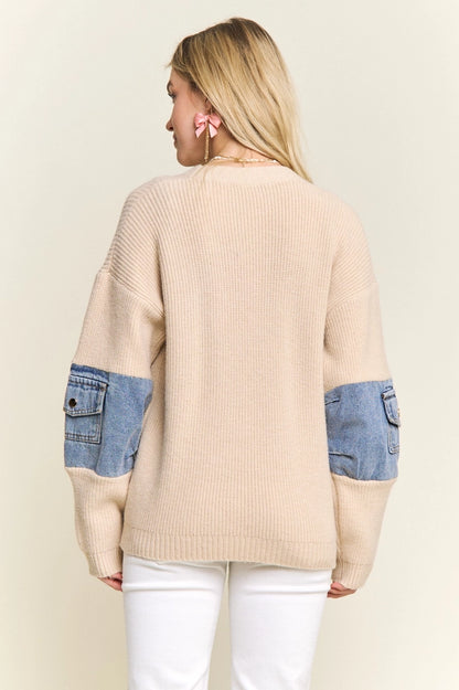 KNIT JACKET WITH DENIM POCKETS