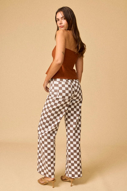 DEMI CHECKERED BOTTOMS W ELASTIC BAND - TAUPE