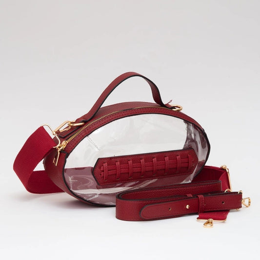 CLEAR GAMEDAY FOOTBALL STITCH DETAIL CROSSBODY BAG - BURGANDY