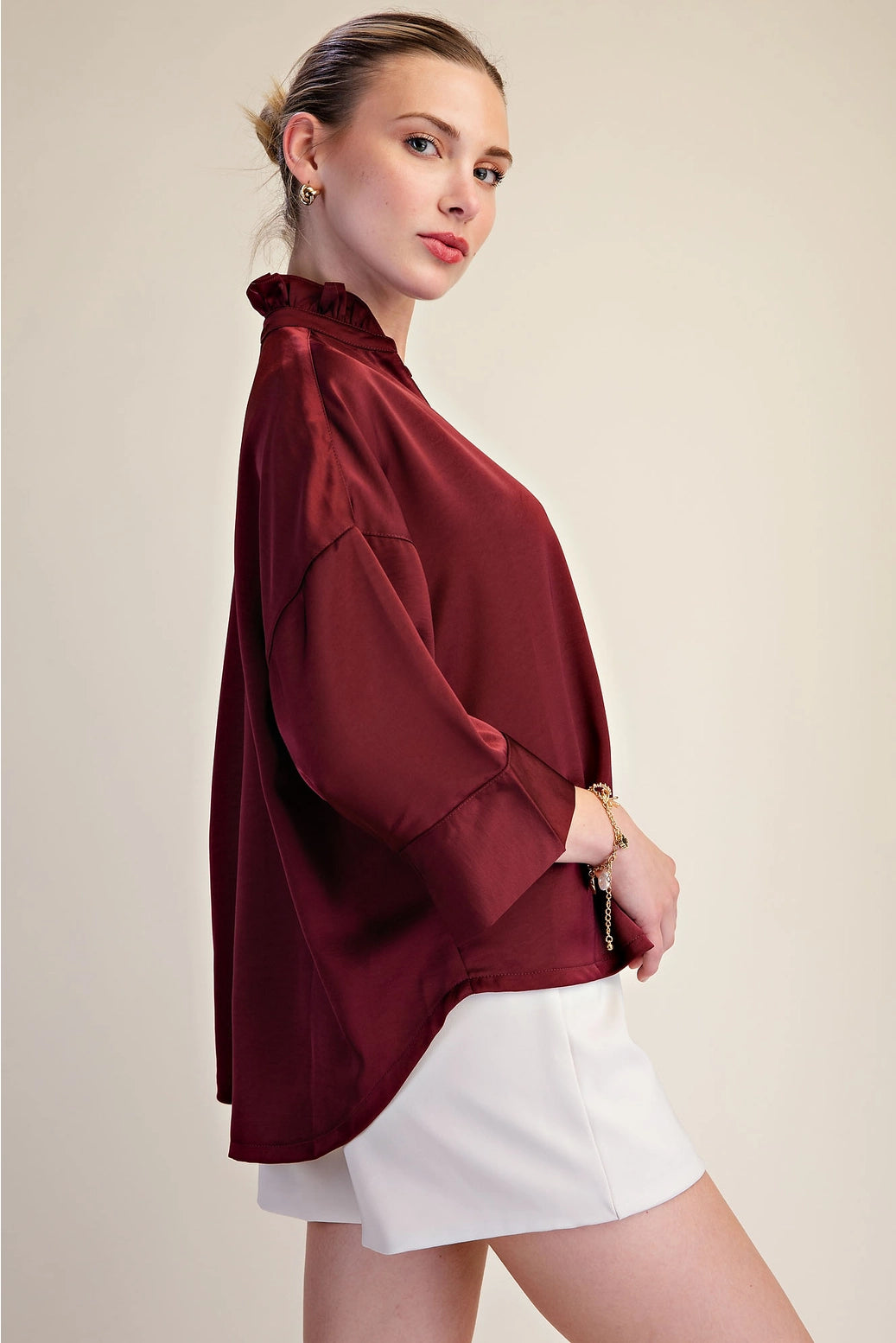V-Neck Metal Button Down Shirt