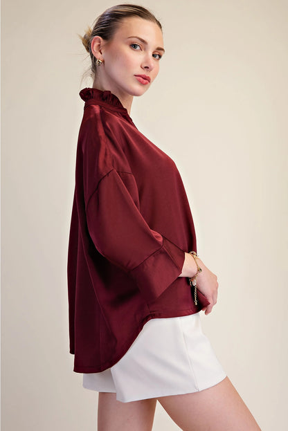 V-Neck Metal Button Down Shirt