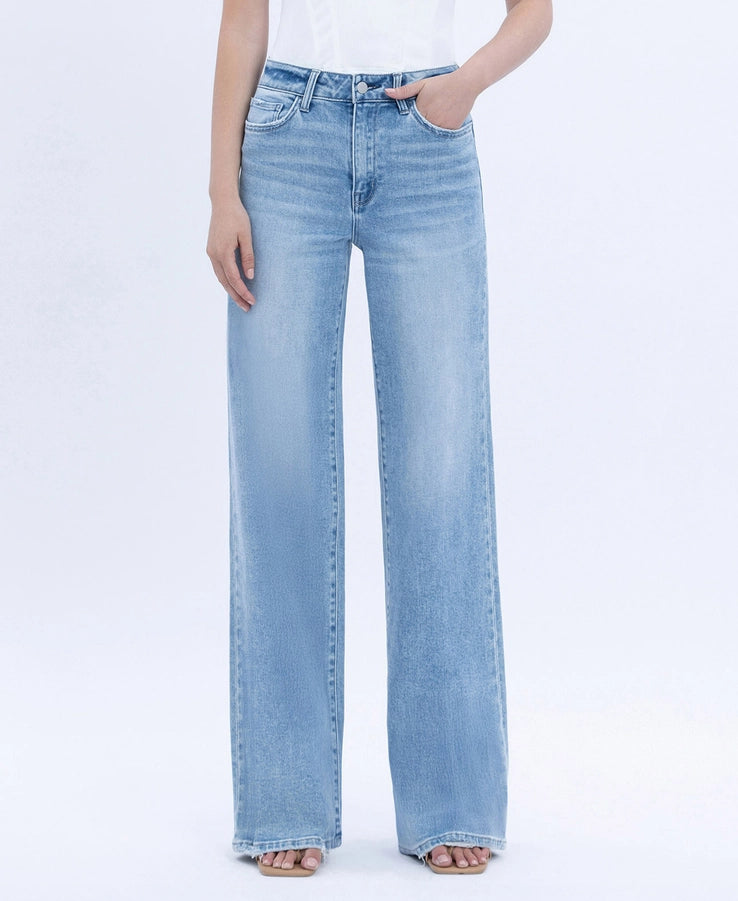 Flying Monkey High Rise Full Length Light Wash Wide Jeans
