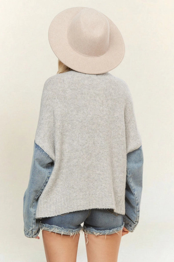 KNIT SWEATER WITH DENIM LONG SLEEVES