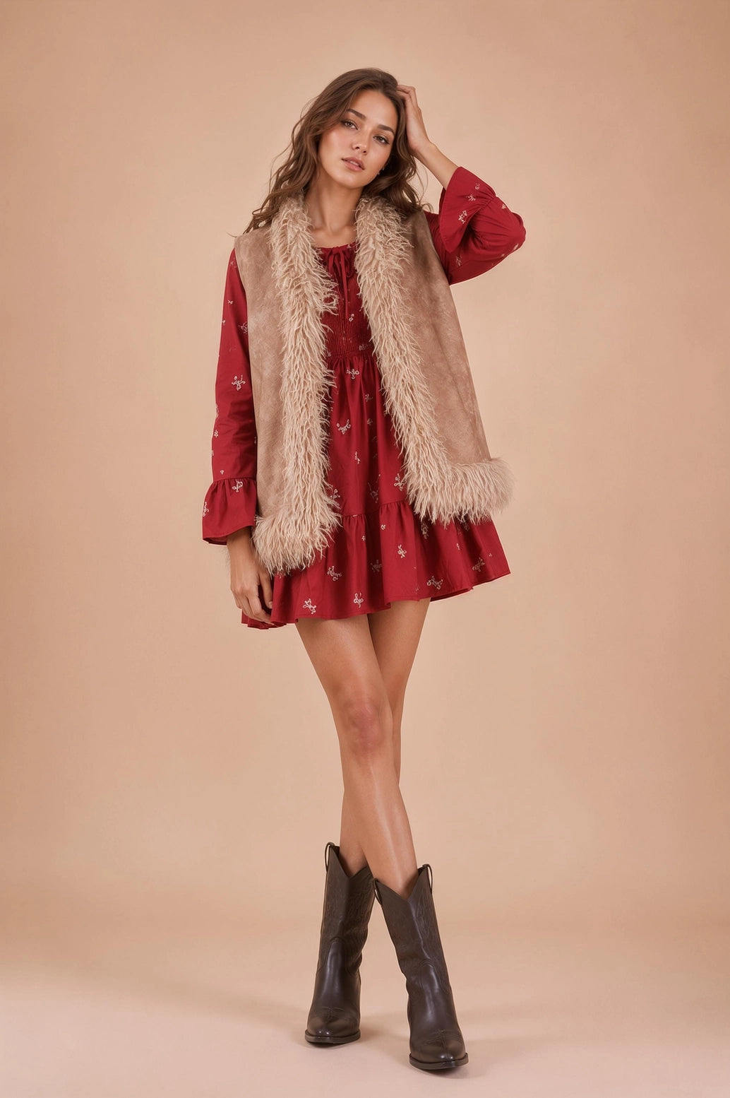 SHERPA SUEDE BOHO VEST W/FAUX FUR