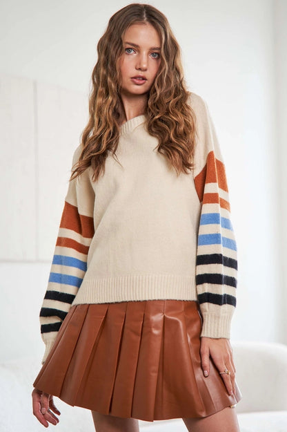 STRIPE SLEEVE COZY SWEATER