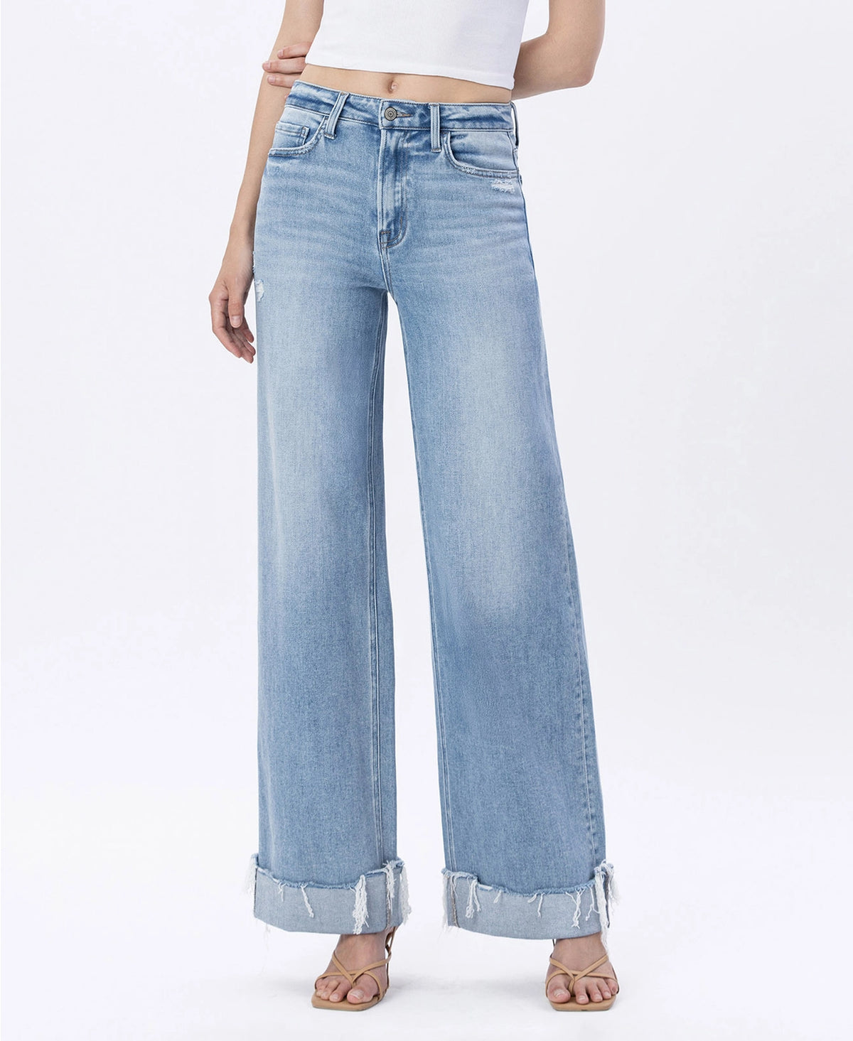 FLYING MONKEY SUPER HIGH RISE CUFFED WIDE JEANS