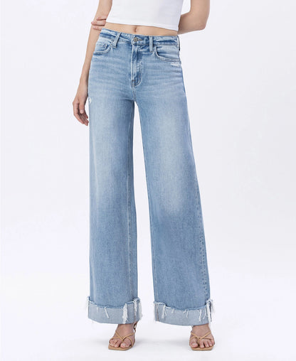 FLYING MONKEY SUPER HIGH RISE CUFFED WIDE JEANS