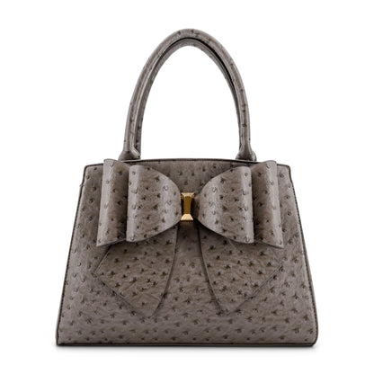Elodie Embossed Bow Top Handle Purse – Grey Ostrich