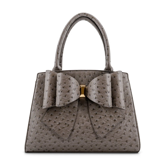 E9 Elodie Embossed Bow Top Handle Purse – Grey Ostrich