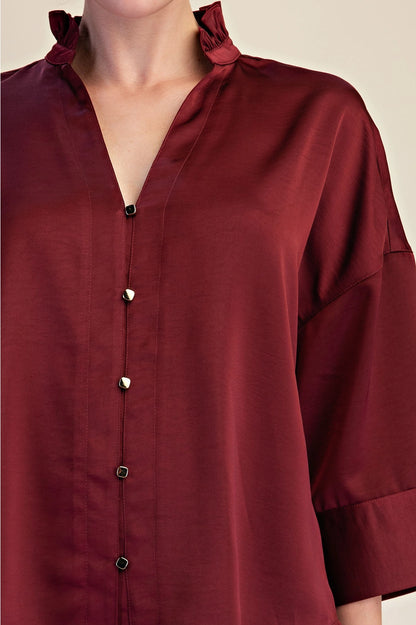 V-Neck Metal Button Down Shirt