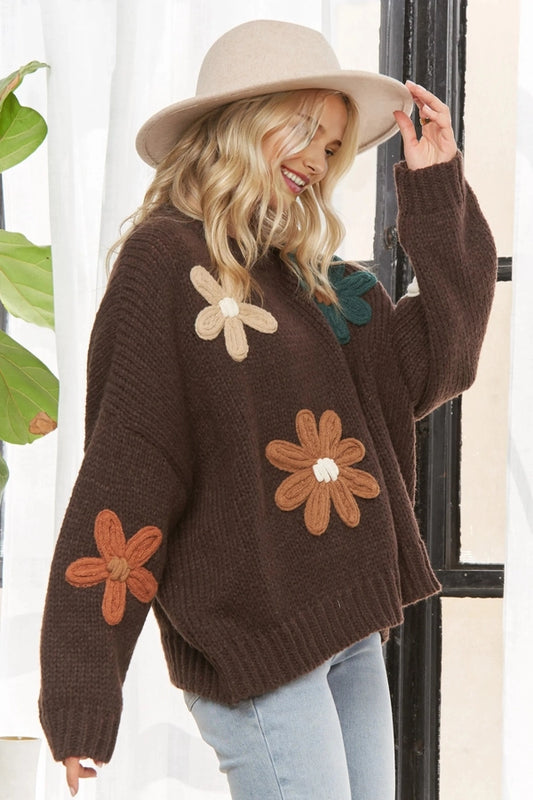 Floral Applique Knit Sweater Top **CURRENTLY OUT OF STOCK** MORE COMING SOON!!!!