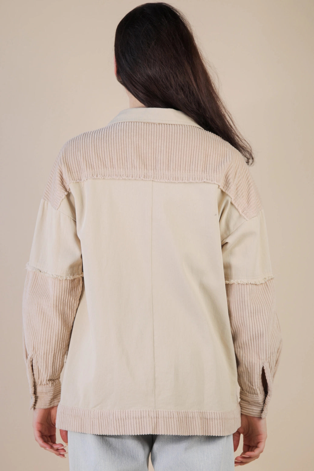 MINERAL WASHED COLOR BLOCK BUTTON DOWN JACKET