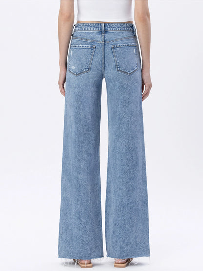 Flying Monkey High Rise Raw Hem Wide Jeans