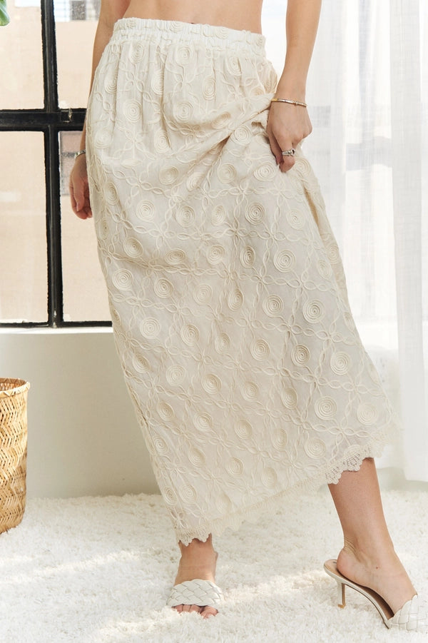 Elastic Waist Applique Abstract Maxi Skirt
