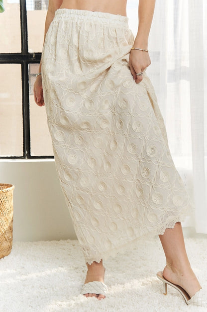Elastic Waist Applique Abstract Maxi Skirt