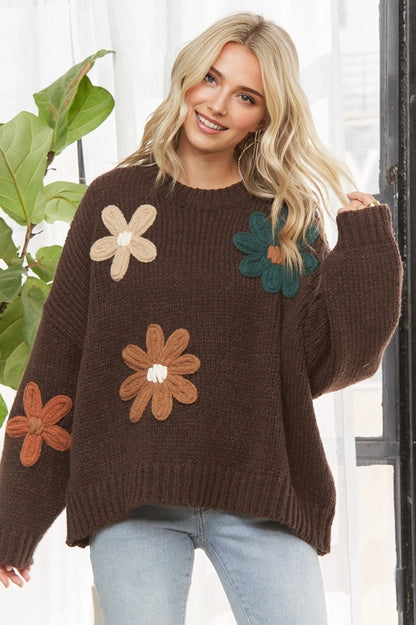Floral Applique Knit Sweater Top