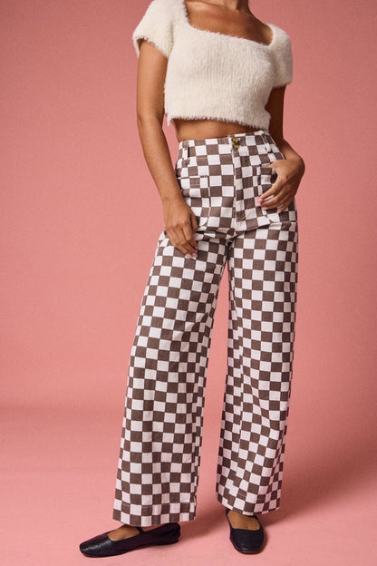 DEMI CHECKERED BOTTOMS W ELASTIC BAND - CINNAMON