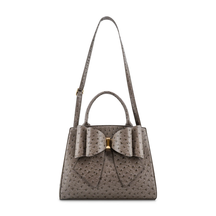 Elodie Embossed Bow Top Handle Purse – Grey Ostrich