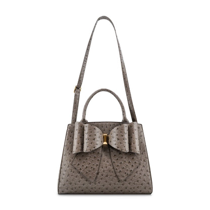 Elodie Embossed Bow Top Handle Purse – Grey Ostrich