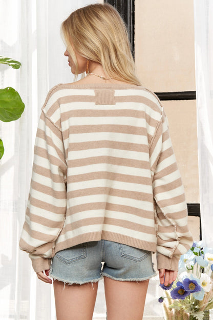 DROP SHOULDER SOFT STRIPE SWEATER TOP