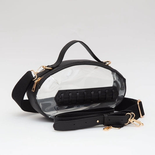 CLEAR GAMEDAY FOOTBALL STITCH DETAIL CROSSBODY BAG - BLACK