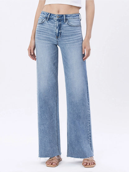 Flying Monkey High Rise Raw Hem Wide Jeans
