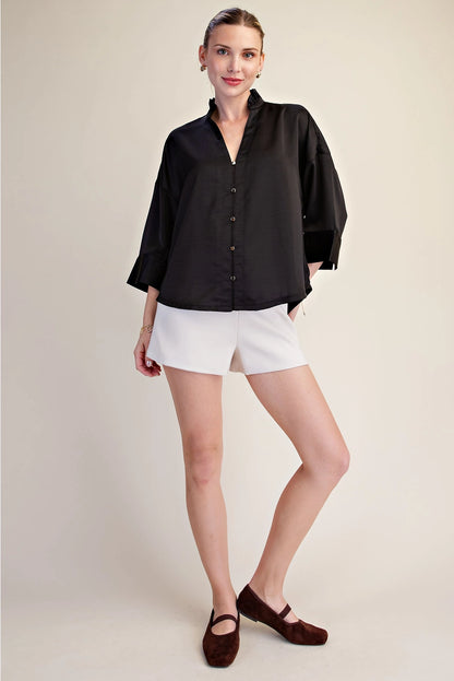 V-Neck Metal Button Down Shirt