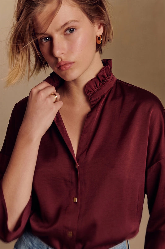 V-Neck Metal Button Down Shirt