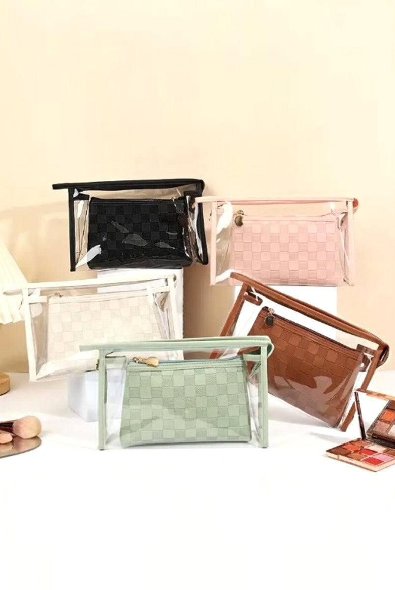 Duo checkered cosmetic makeup travel set