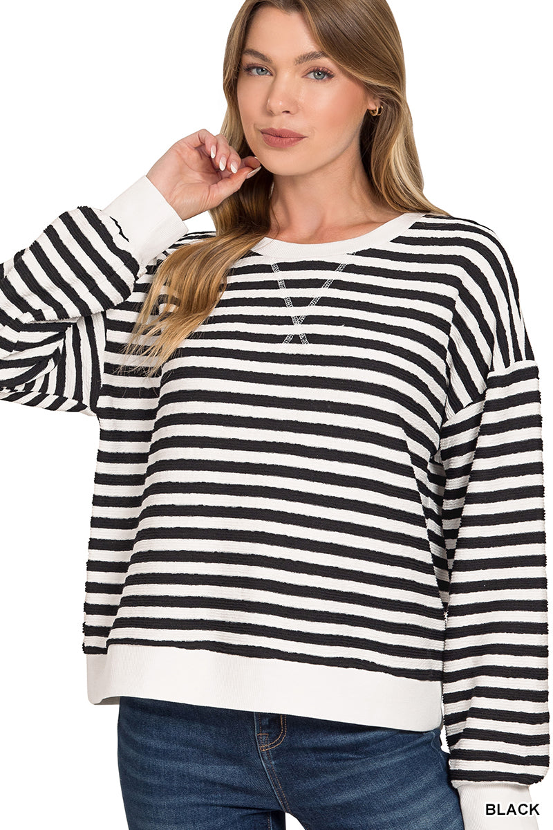 Striped rib banded pullover