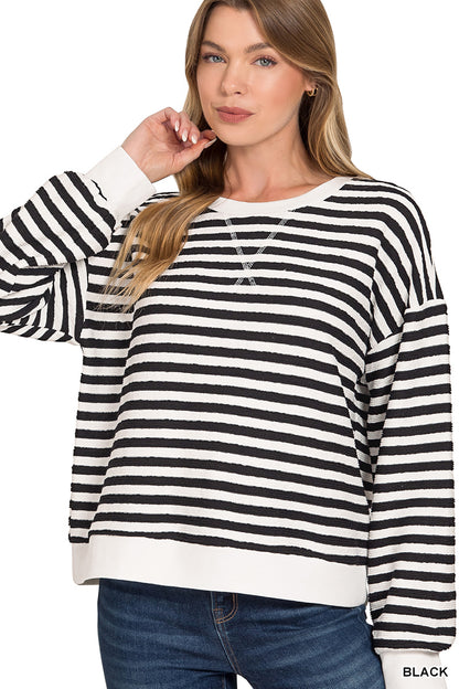 Striped rib banded pullover
