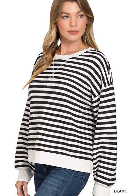 Striped rib banded pullover