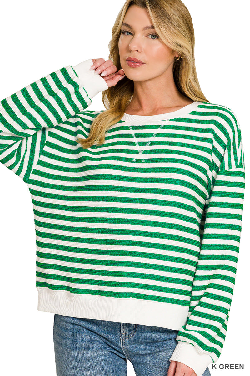 Striped rib banded pullover